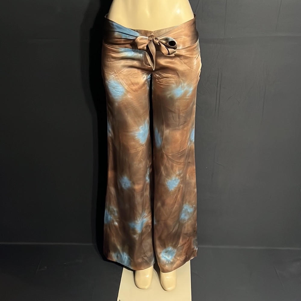 GEORGIE 100% Silk Brown/Blue Tie Dye Wide Leg Trouser Pants!